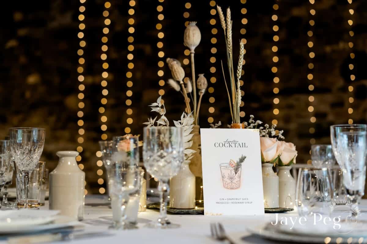 a table set for a wedding breakfast