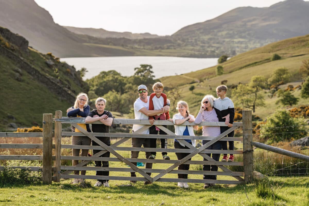 a family photograph at rannerdale knotts overling crummock water in the lake district